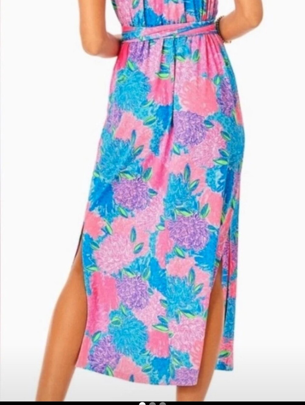 Lilly Pulitzer Pink & Blue Floral Maxi Dress with Side Slit - Picture 2 of 6